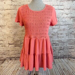 Torrid Tiered Coral Orange Blouse Short Sleeve Bubble Stretchy Rayon Flowy 1